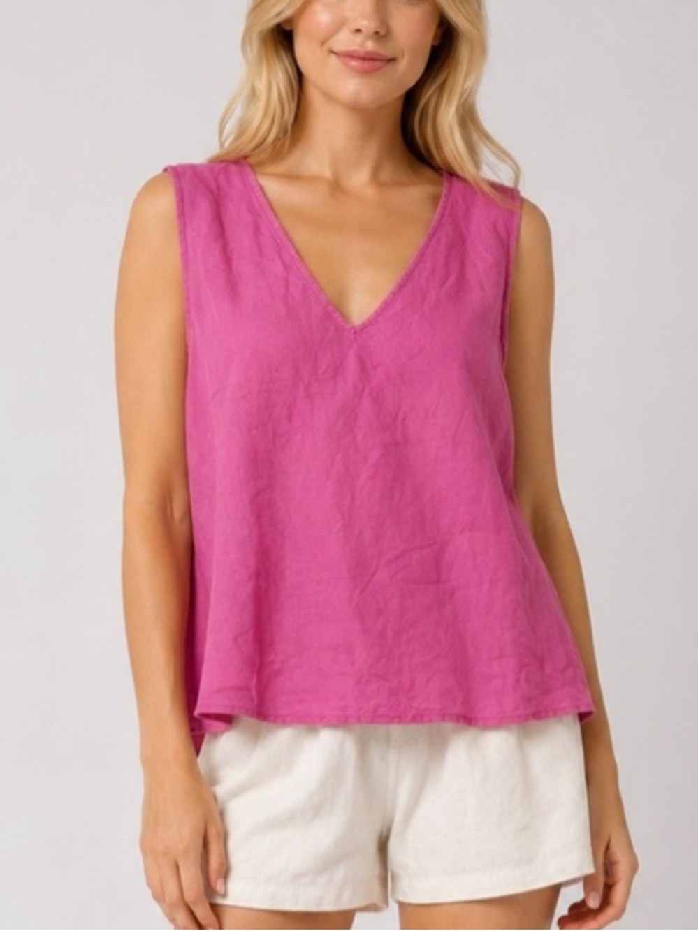 CP Shades Sausalito Pink Linen Sleeveless V-Neck Tank Top Large 25937